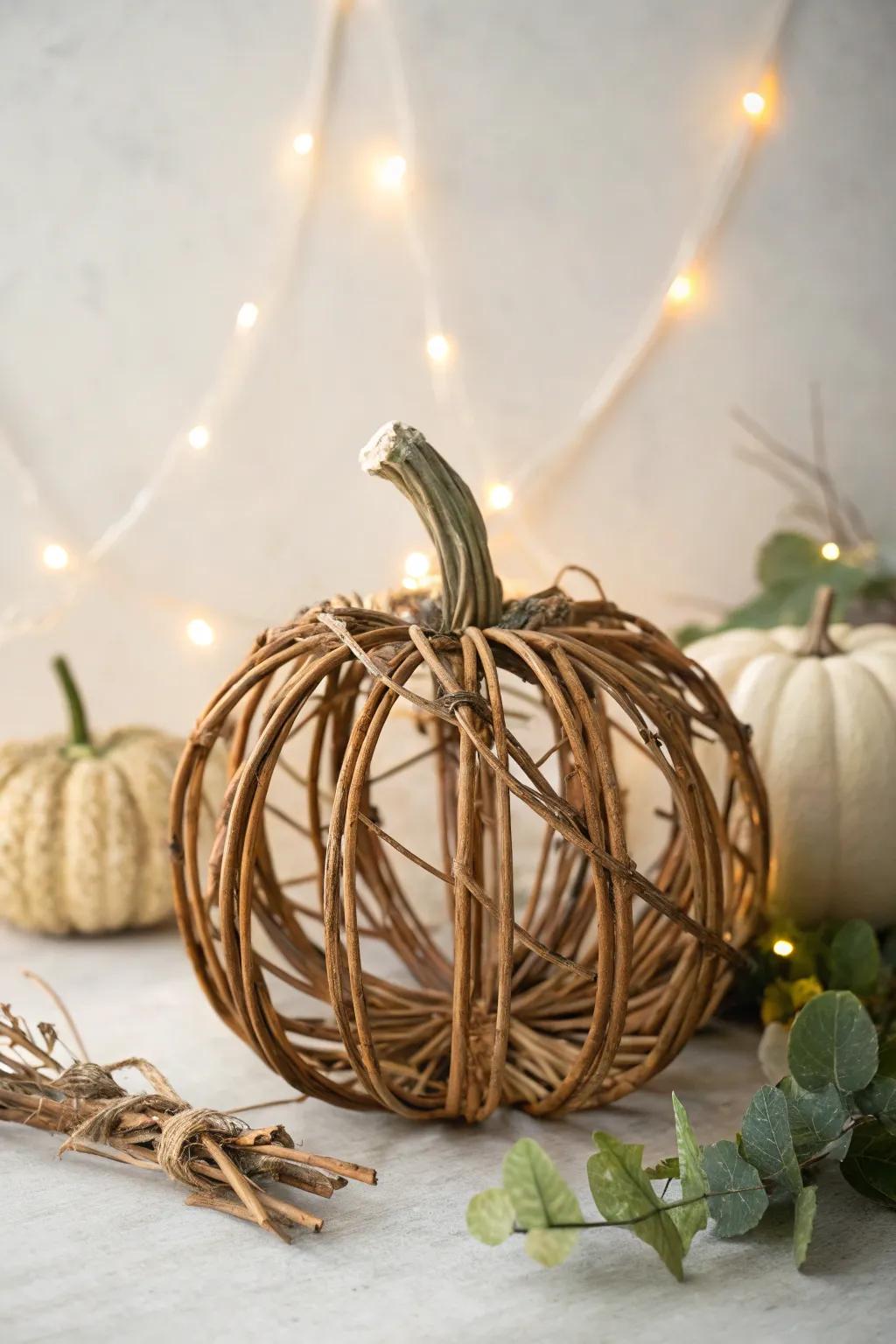 Embrace nature's charm with this twig pumpkin—an eco-friendly craft that marries simplicity with creativity.