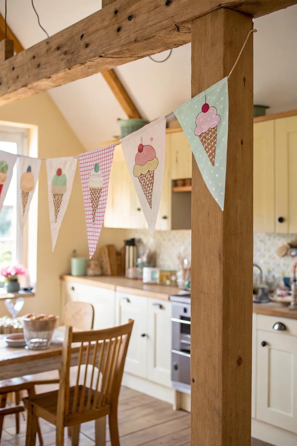 Bring summer vibes indoors with a playful ice cream banner.