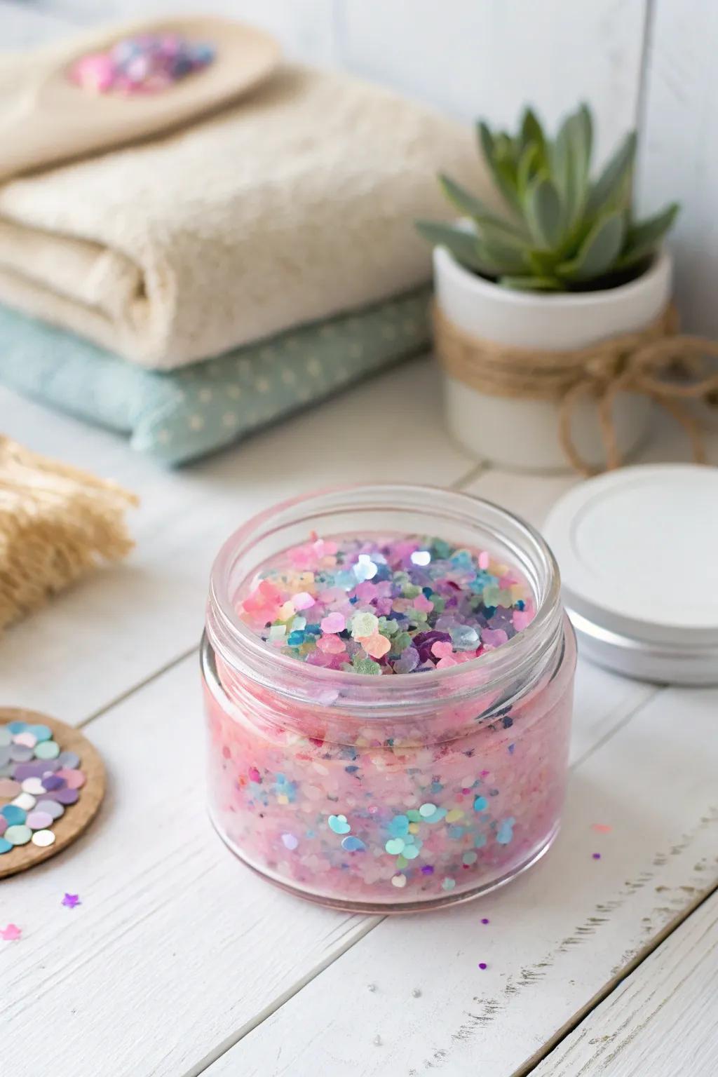 Add a sprinkle of sequins to your slime for a dazzling touch of magic. Perfect for any festive occasion!