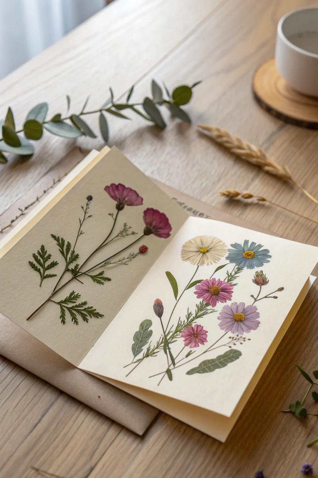 Capture the essence of nature with pressed flower cards, a perfect blend of elegance and simplicity.