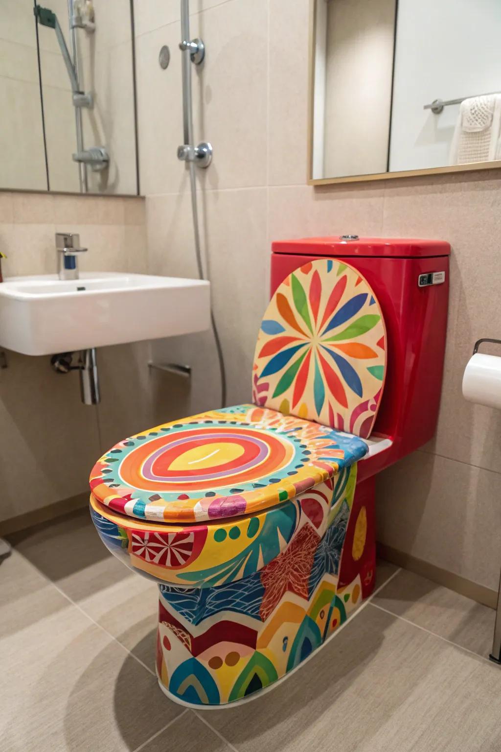 A bold-colored toilet adds a vibrant touch to your bathroom.