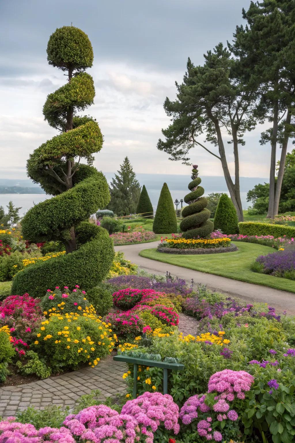 Freeform topiary showcasing creative and abstract shapes in the garden.