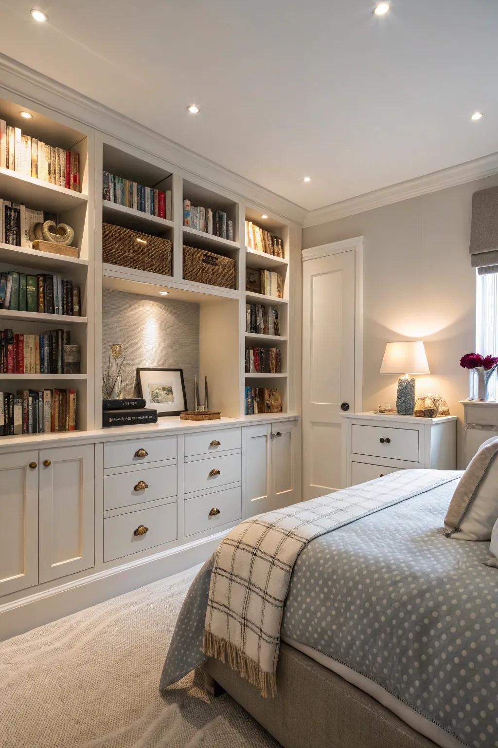 Built-in storage keeps this townhouse bedroom organized and clutter-free.