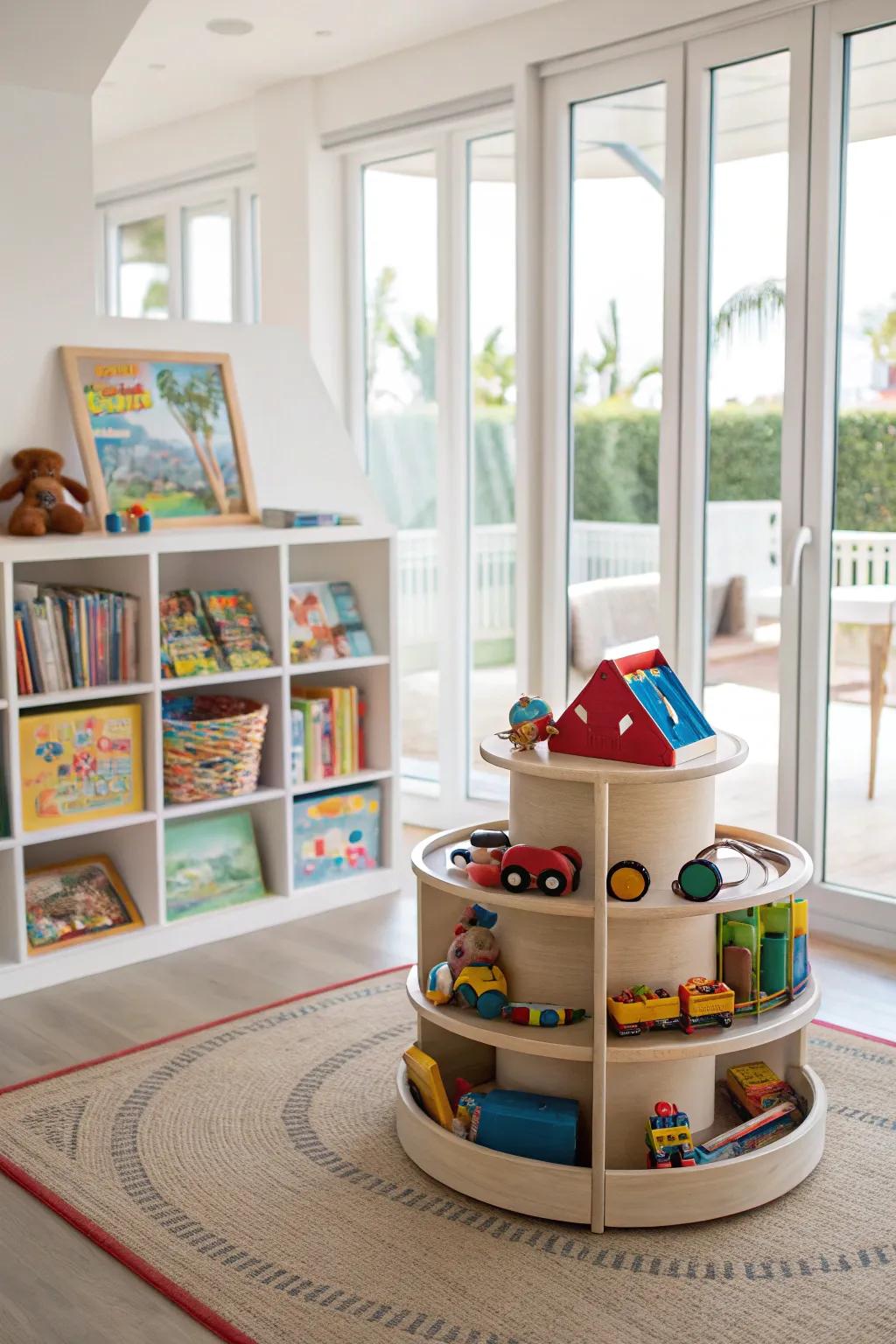 Toy rotation system keeps playtime exciting and organized.