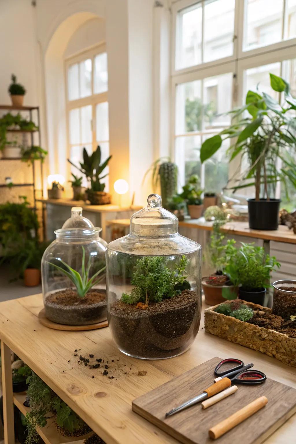 Create miniature gardens with a DIY terrarium workshop.