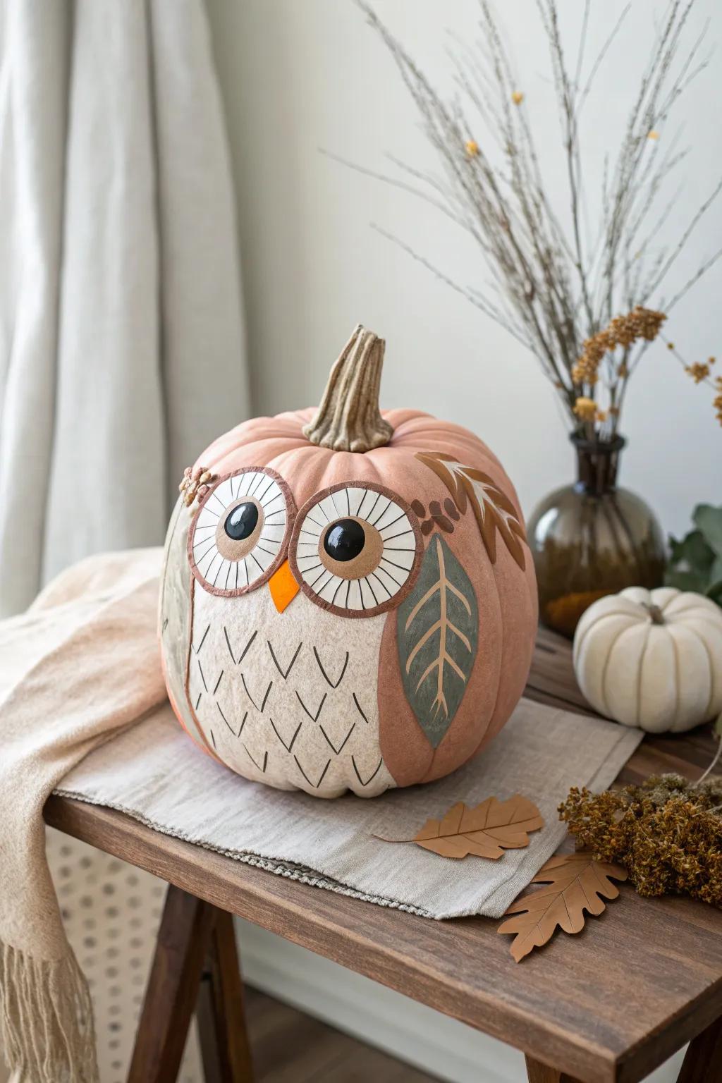 Meet the Wise Owl Pumpkin: a delightful blend of creativity and simplicity that brings a touch of whimsy to your autumn decor.