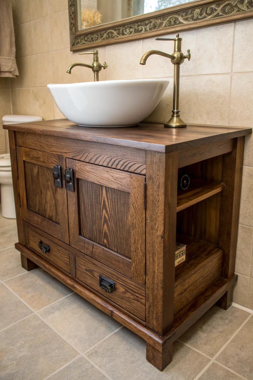 Transform your space with a handcrafted bathroom vanity, where vintage meets modern elegance.