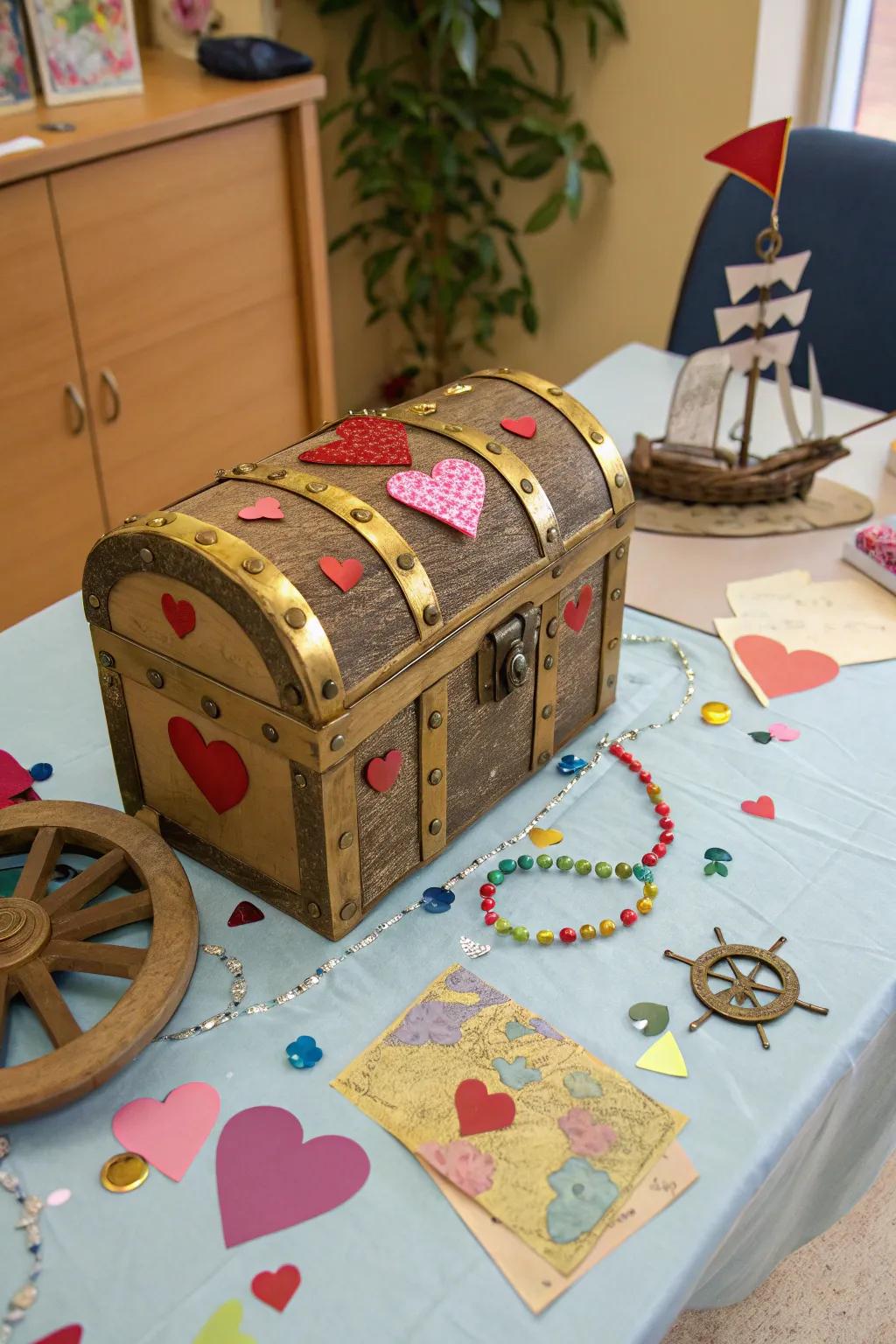 A treasure chest Valentine box ready to hold precious notes.