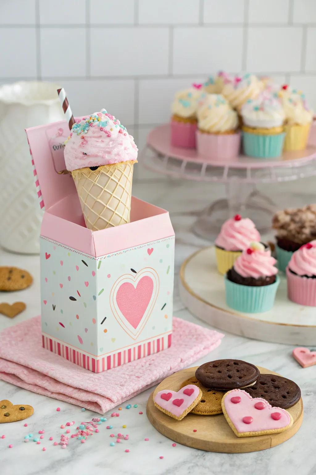 A sweet ice cream cone box that adds a delicious twist to Valentine's.