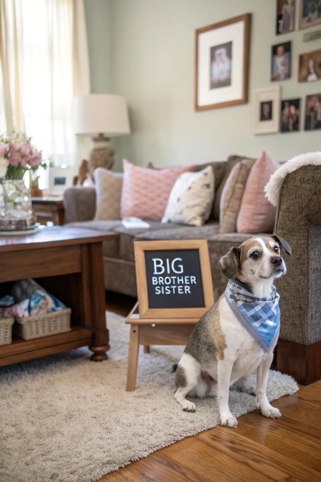 An adorable pet participation in your pregnancy reveal.