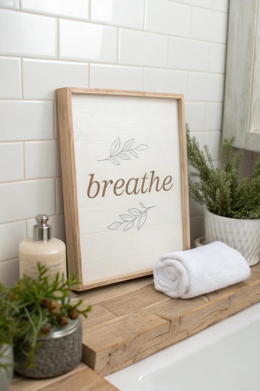 Add a touch of tranquility to your bathroom with a minimalist 'Breathe' vinyl sign.