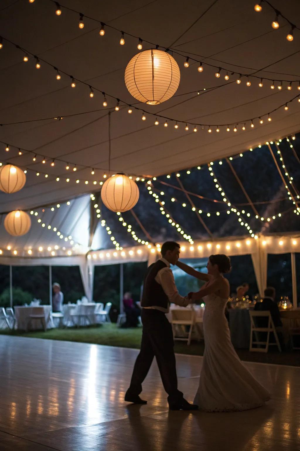 Create a whimsical atmosphere with lanterns and lights.