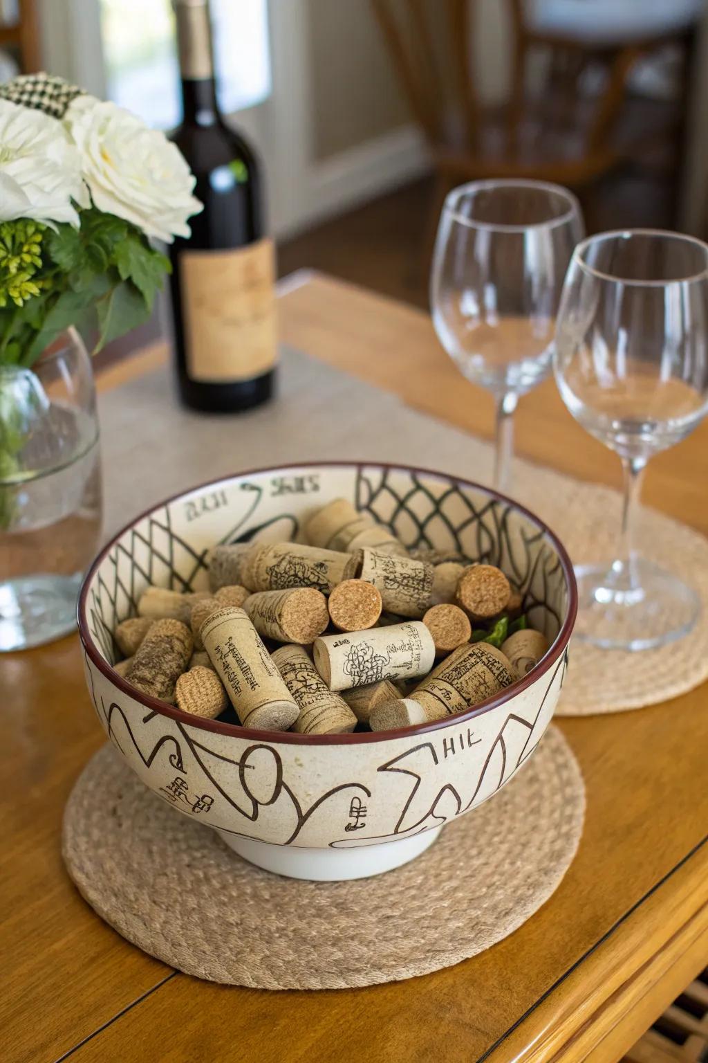 Wine corks provide a charming and eco-friendly guest book option.