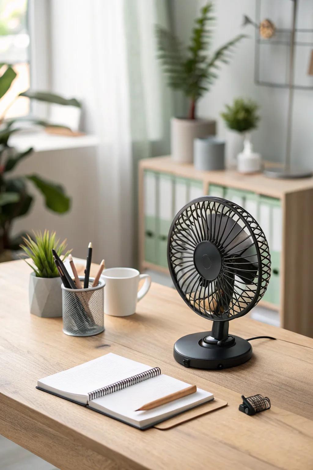 Beat the heat with a compact and efficient desk fan.