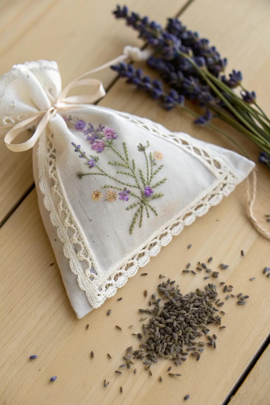 Transform vintage handkerchiefs into charming scented sachets for a touch of elegance and fragrance in your home.