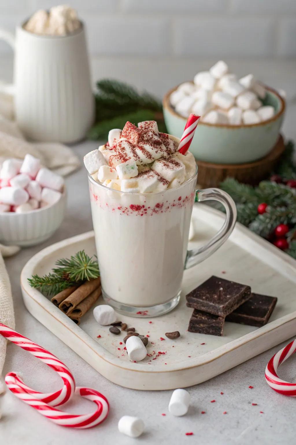 A cozy white hot chocolate bar to warm up your guests.