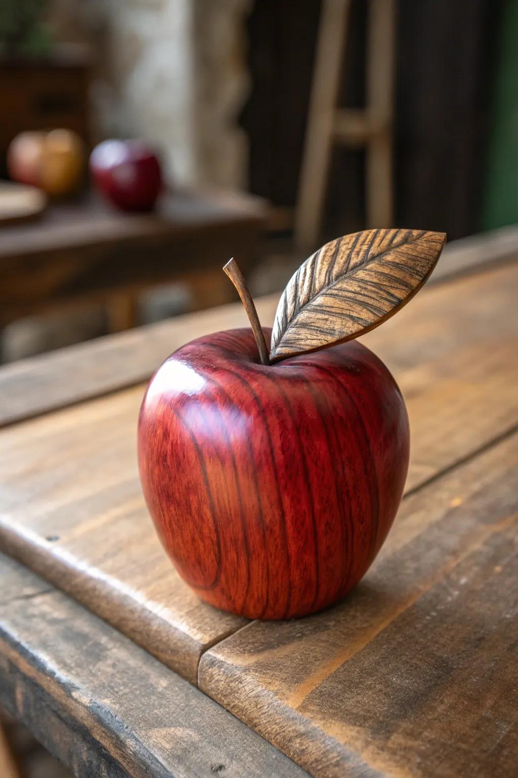 Add a touch of rustic charm with this handcrafted wood block apple.