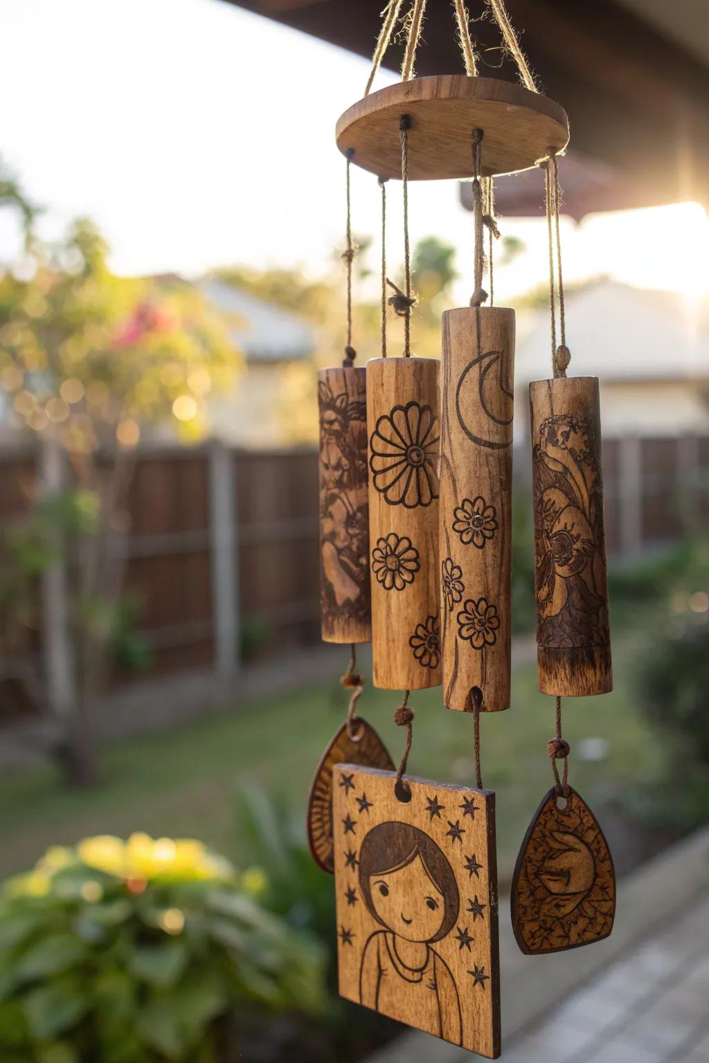 Experience the art of sound with handcrafted wooden wind chimes.