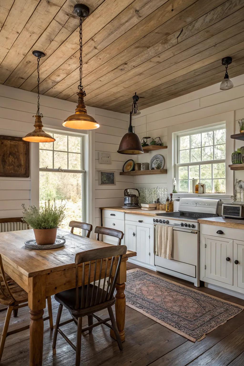 A cozy farmhouse kitchen with inviting rustic elements.