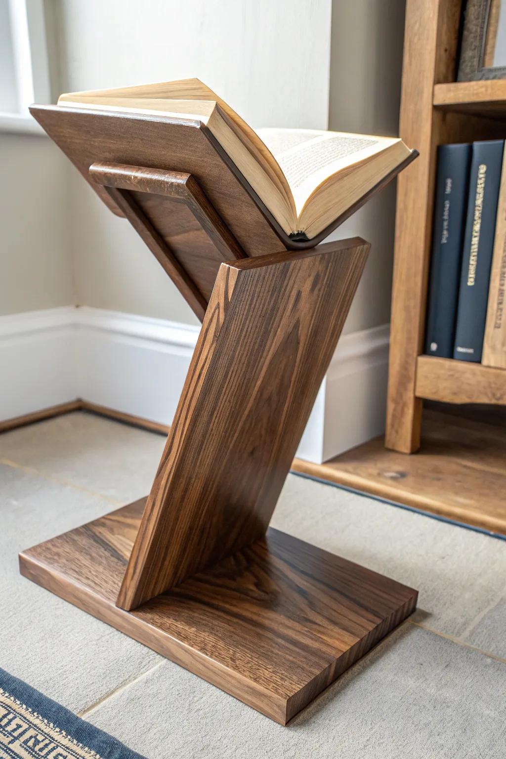 Defy gravity with this exquisite floating book stand, where craftsmanship meets illusion.