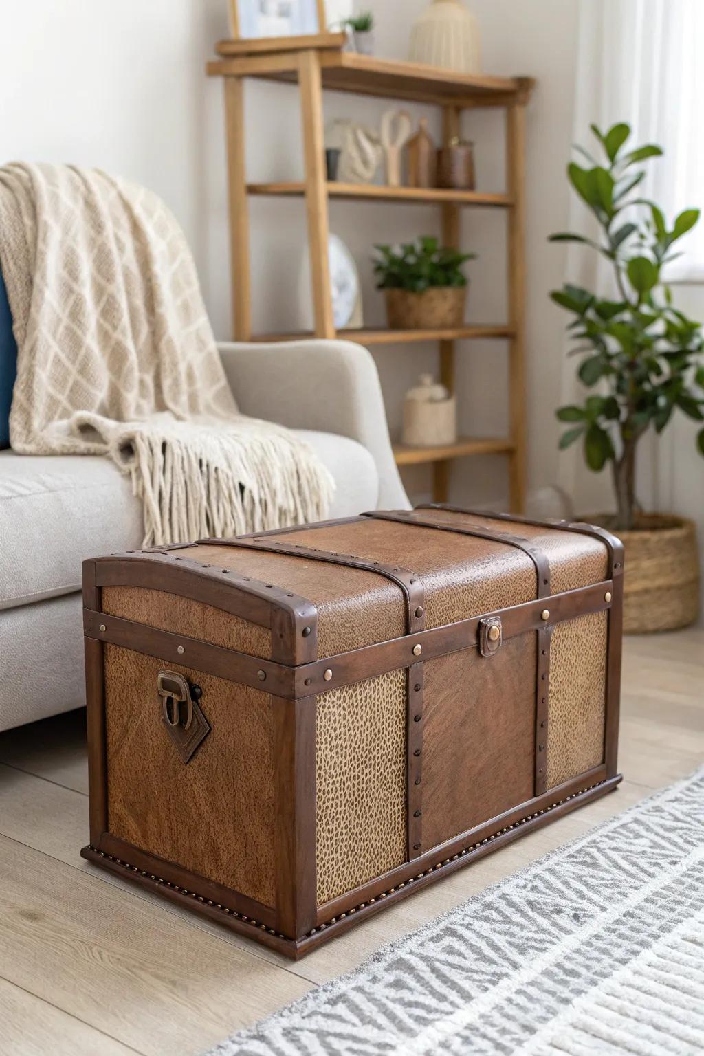 Elevate your decor with a touch of faux leather elegance on a wooden chest.