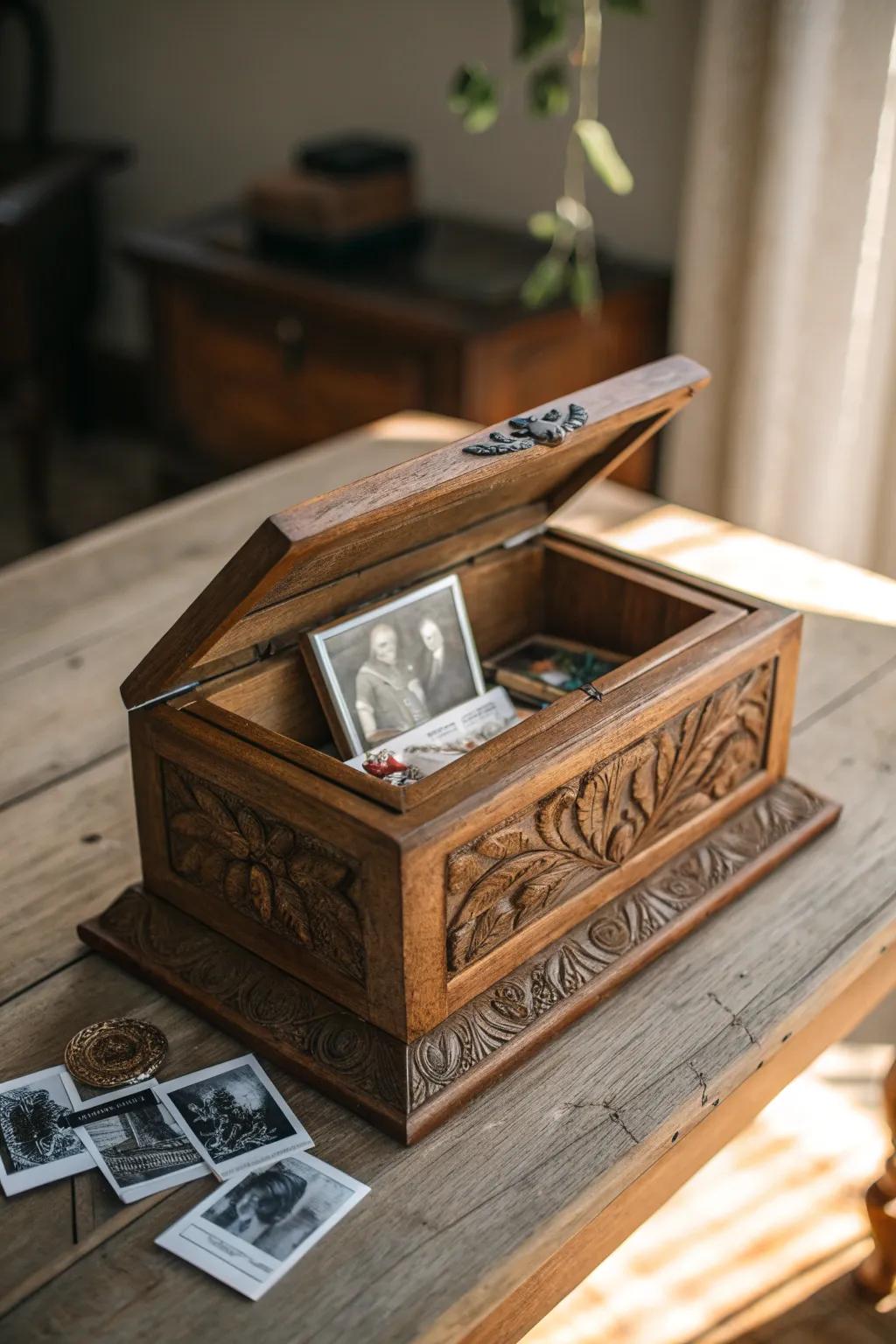 A timeless wooden keepsake box, perfect for preserving cherished memories.
