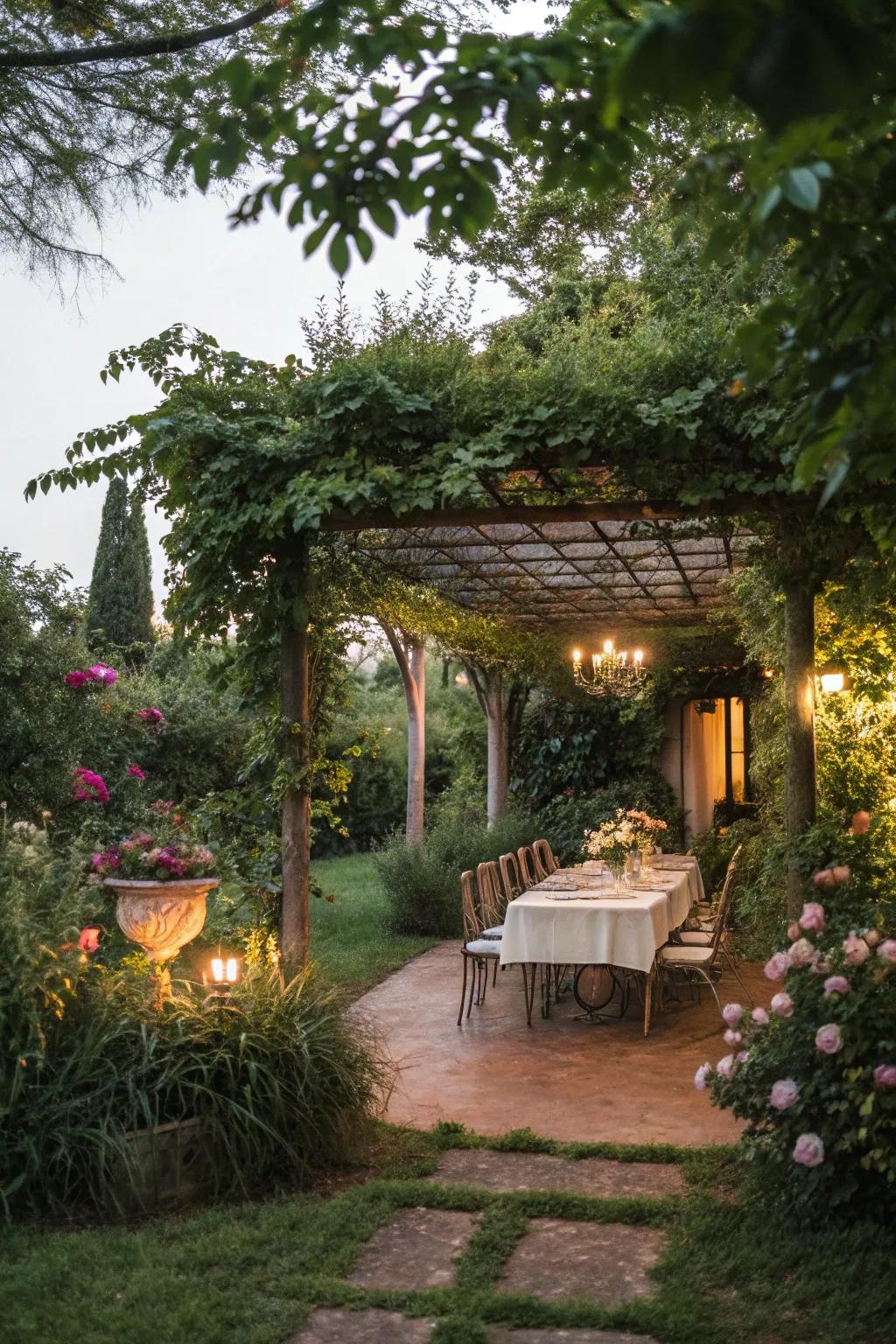 Pergolas define outdoor rooms and provide a cozy retreat.