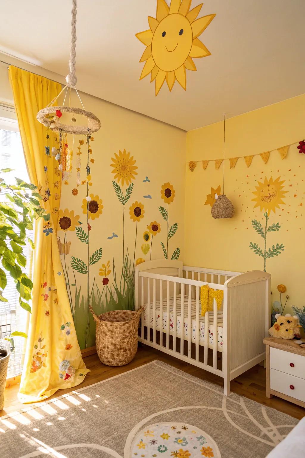 Nature-inspired yellow elements enhance the calm and serenity of this nursery.