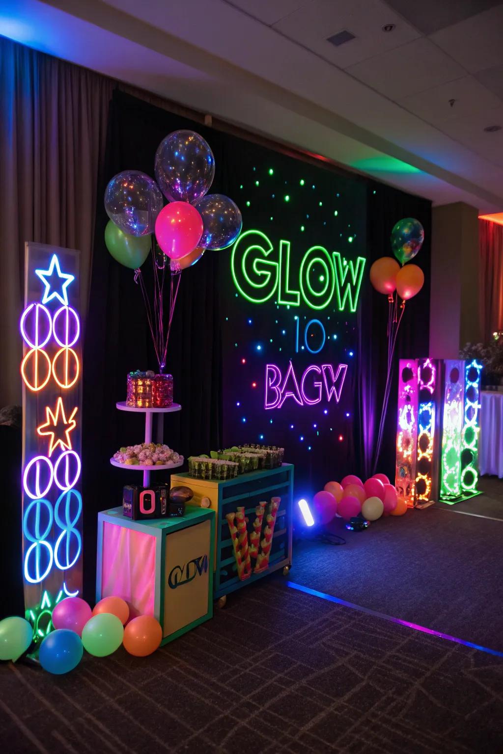 A vibrant glow-in-the-dark party scene full of energy and fun.