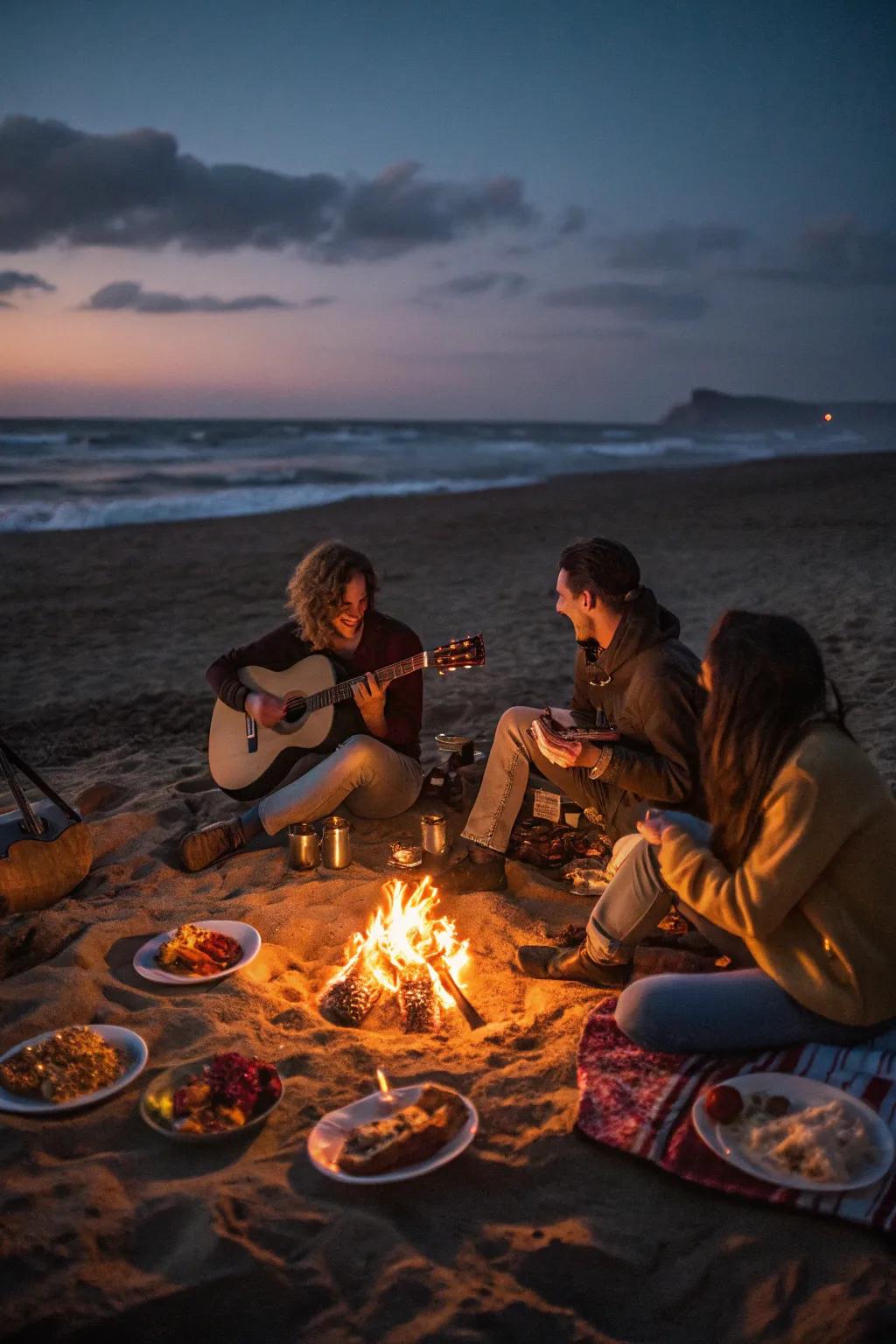 Enjoy the warmth of a beach bonfire with friends and music.