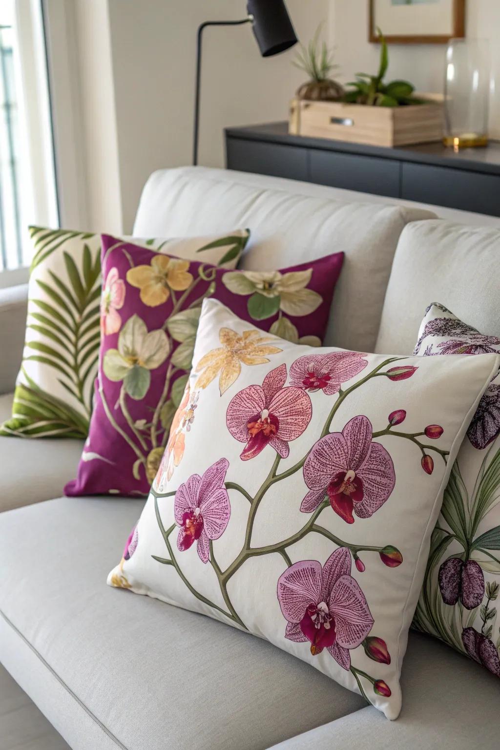 Add flair to your decor with orchid pillows.