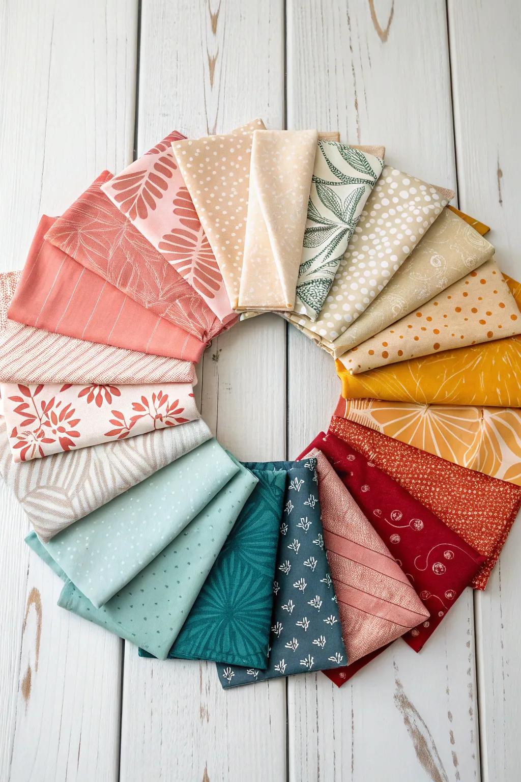 Explore the tactile beauty of colors with a fabric swatch color wheel—where simplicity meets vibrant craftsmanship.