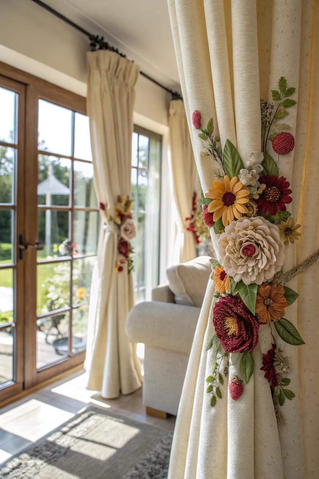 Enhance your curtains with elegant custom tiebacks.