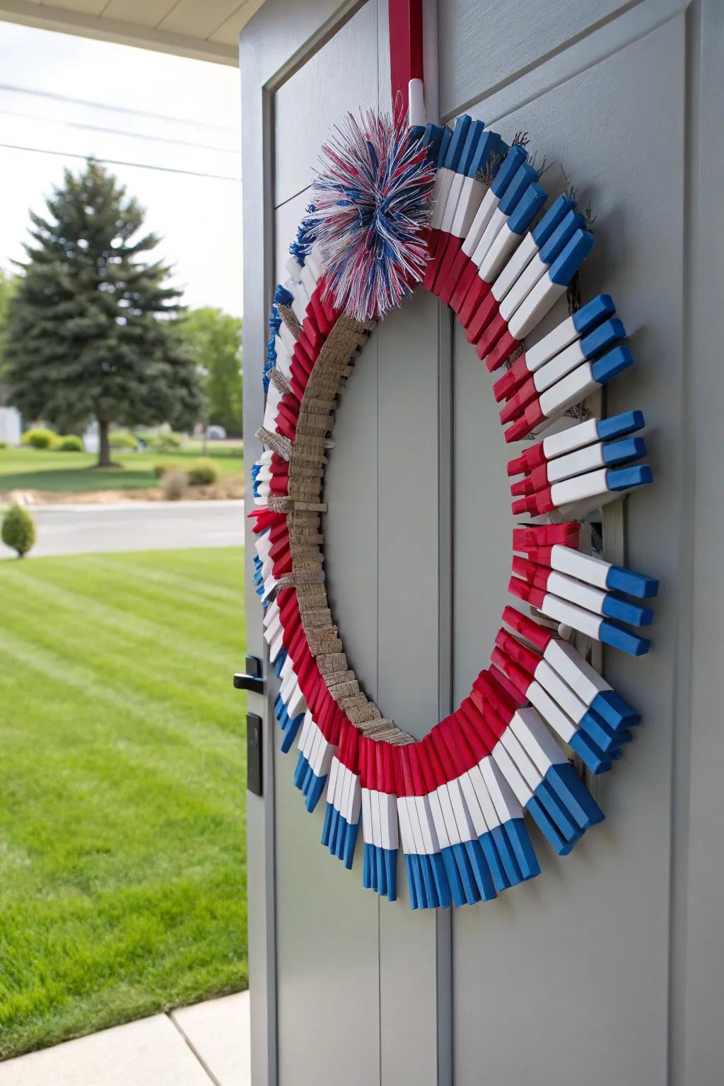 A creative clothespin wreath that adds a personal touch to your home.