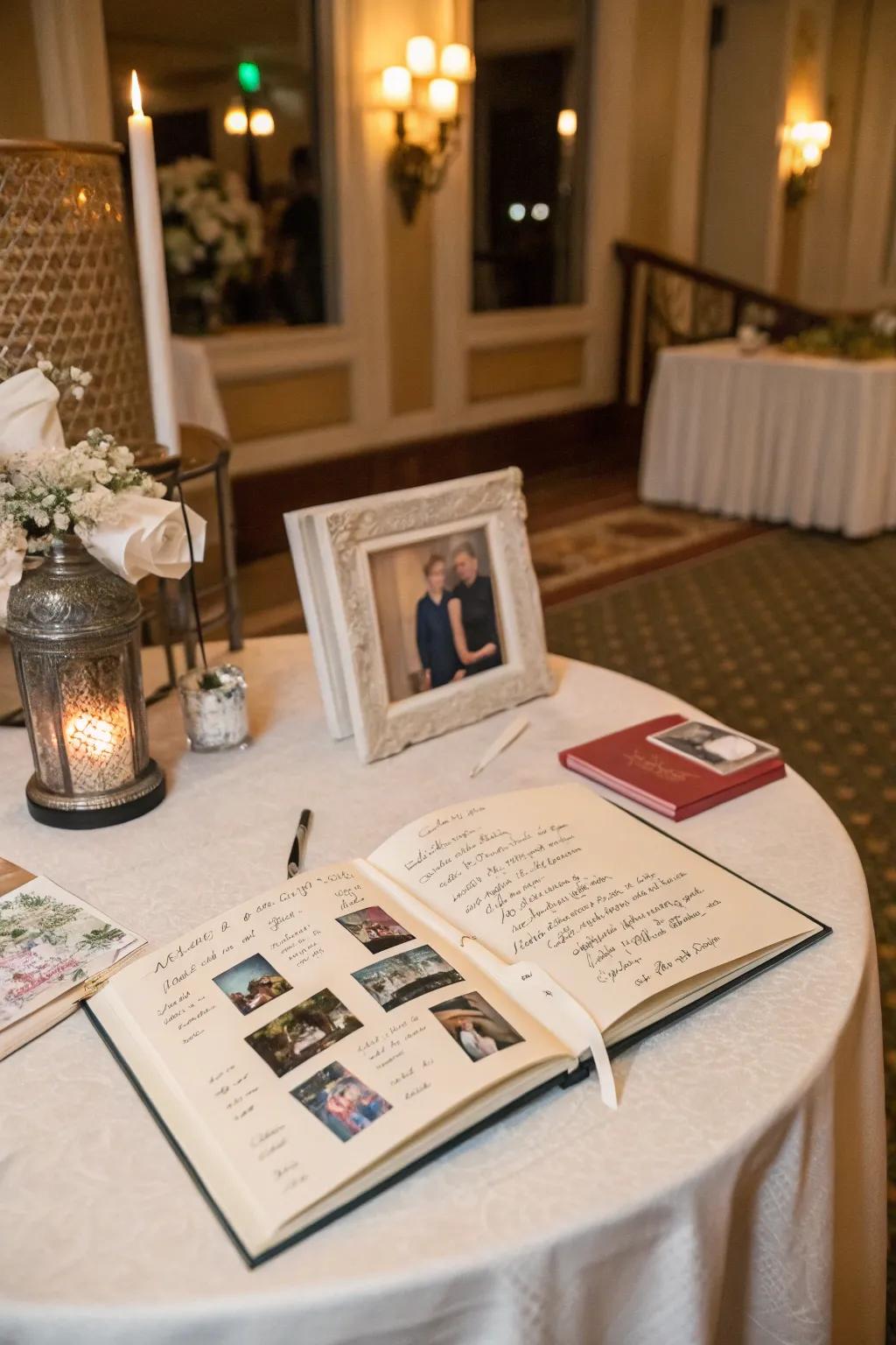 A memory book captures heartfelt messages and memories from guests.