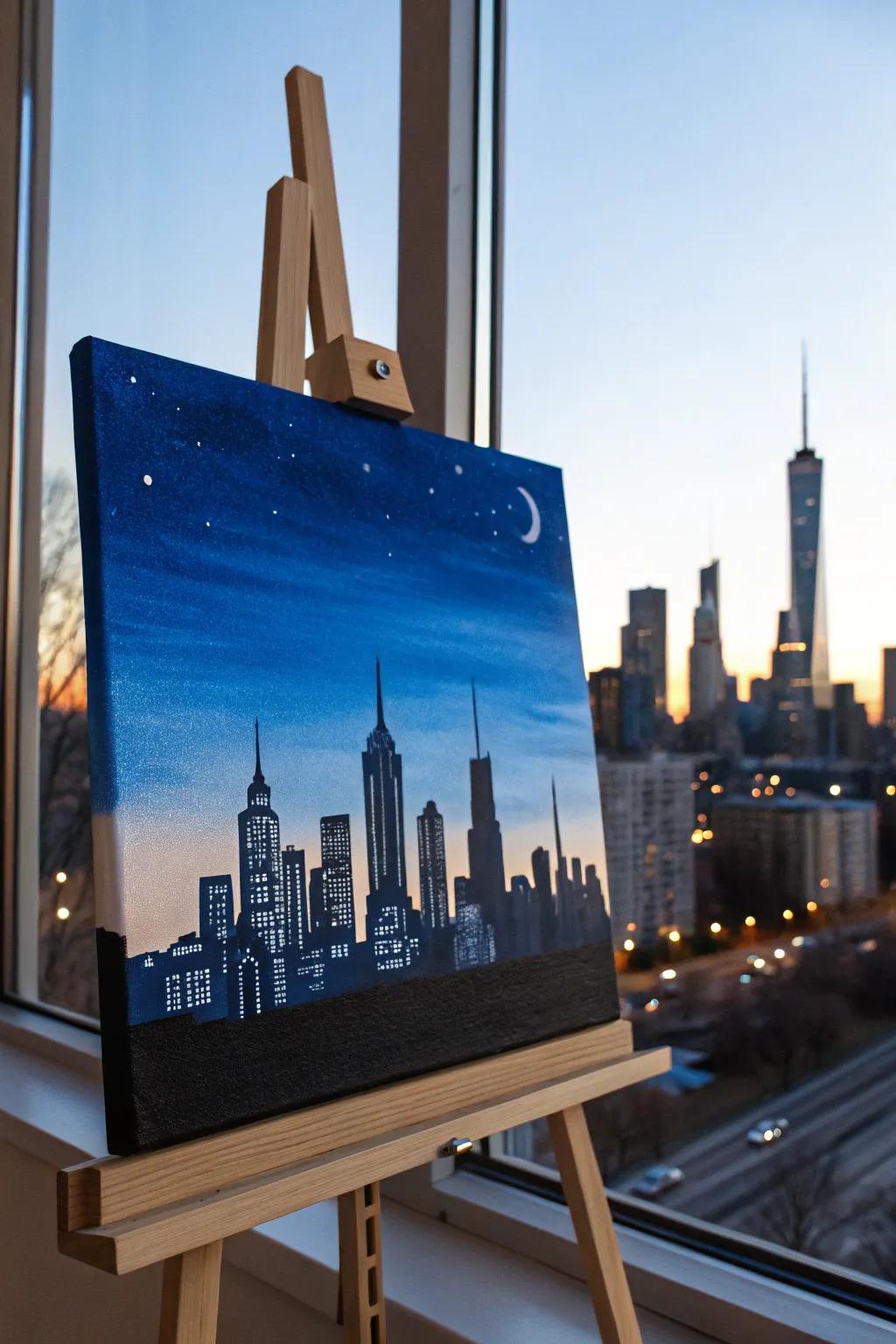 Elevate your decor with this stunning Blue Cityscape, blending modern minimalism with bold colors for a striking urban vibe.