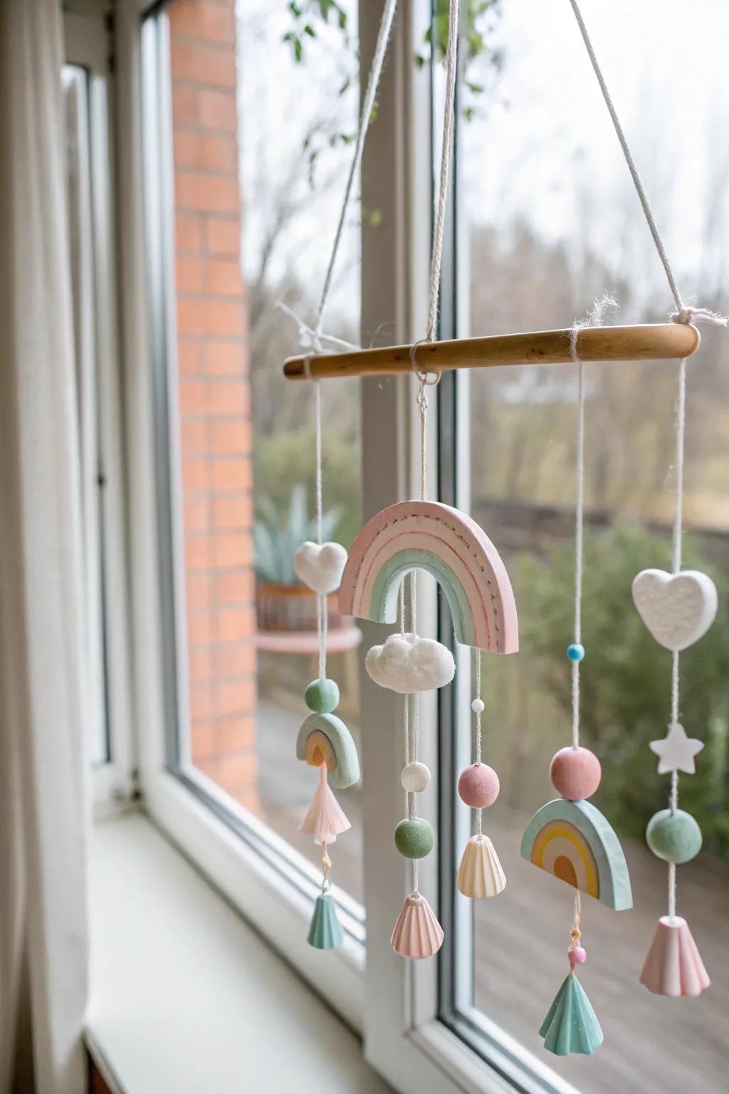 Add a whimsical touch to your space with a handcrafted air dry clay mobile.