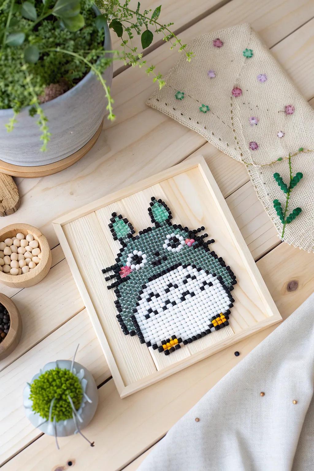 Celebrate your love for anime and adorable pets with this charming perler bead creation!