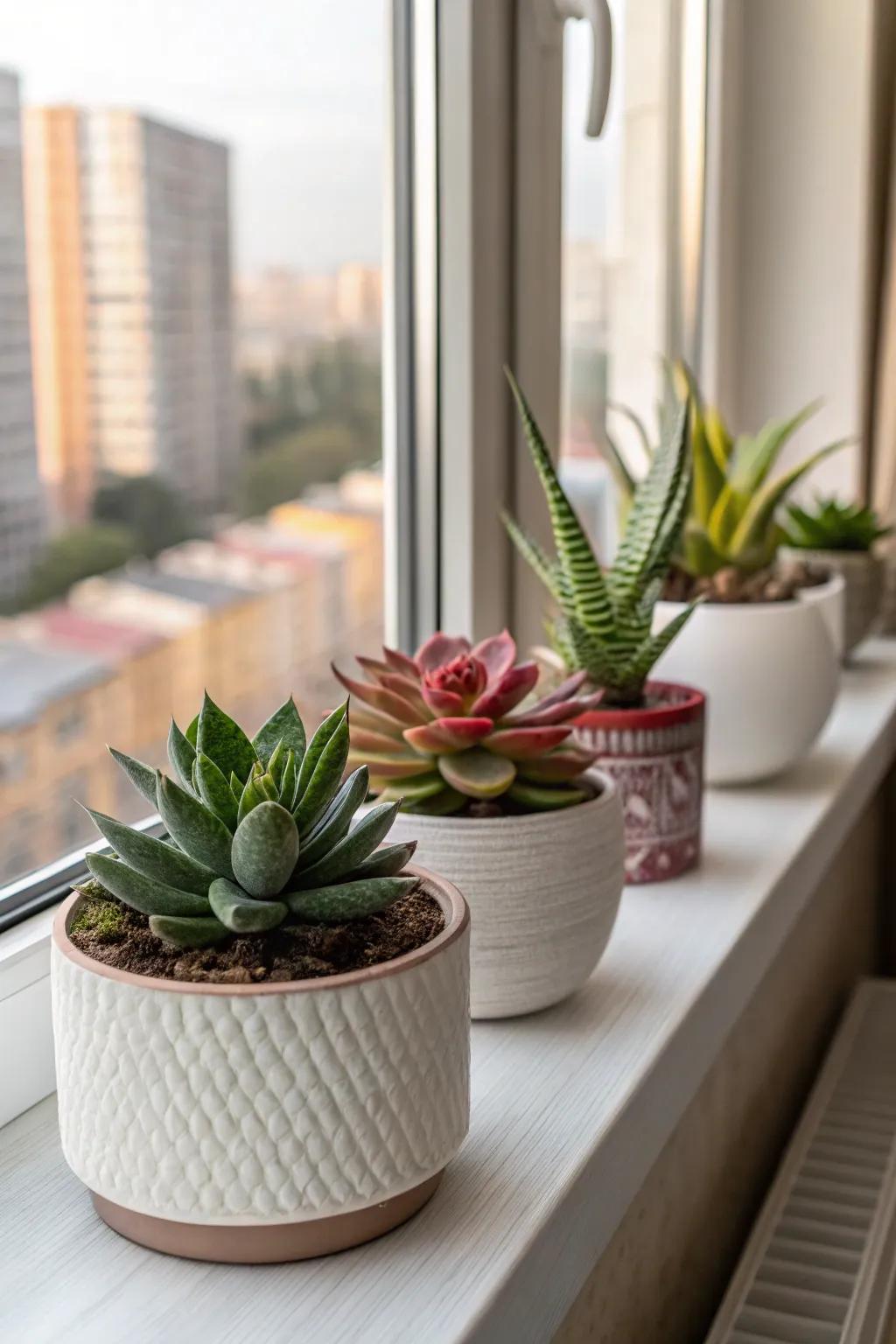 Low-maintenance succulents offer modern charm.