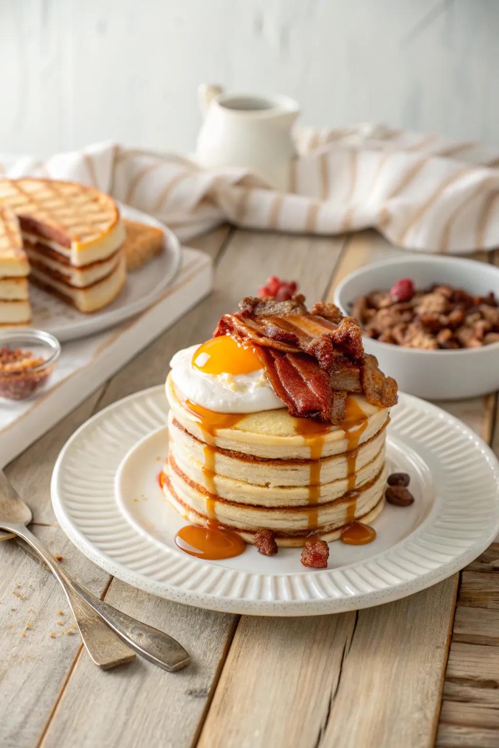 A delightful breakfast surprise in cake form—perfect for a playful brunch!