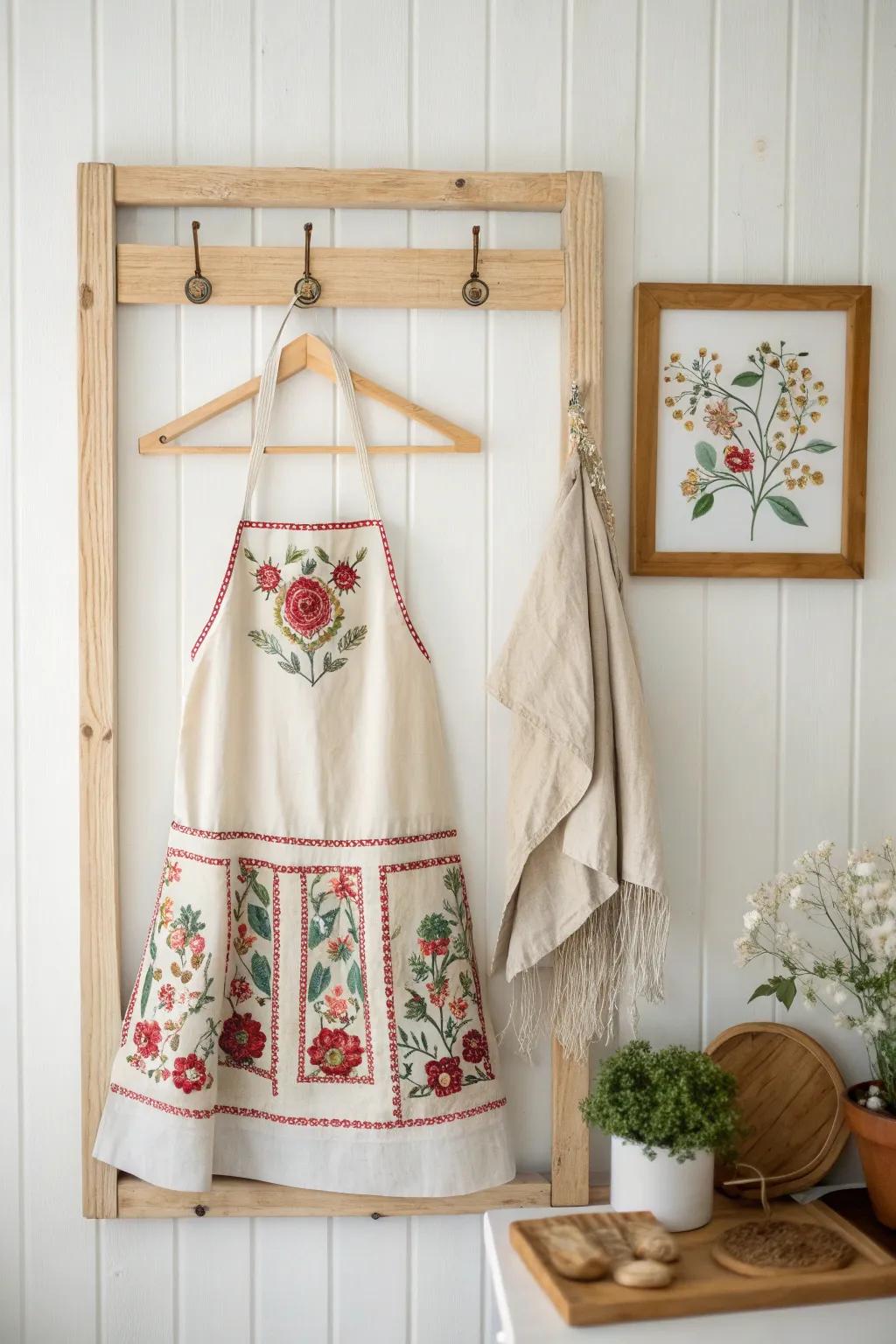 Preserve cherished memories in style with a framed apron display that blends minimalist elegance with personal history.