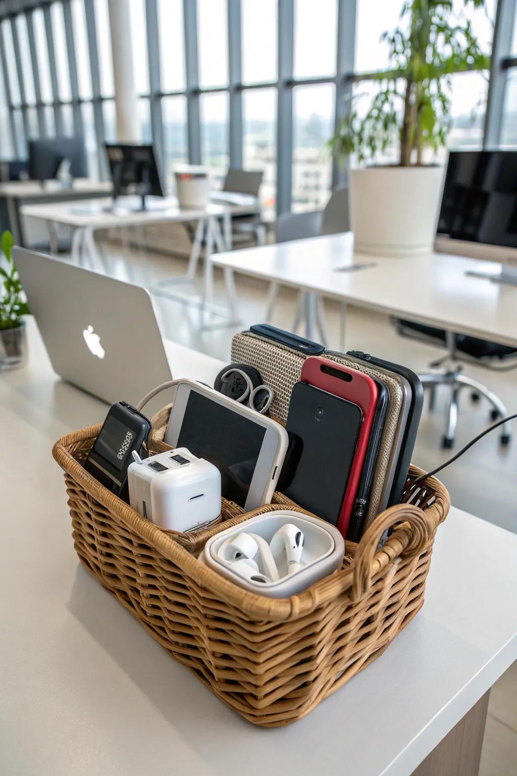 Stay connected with this tech savvy essentials basket.