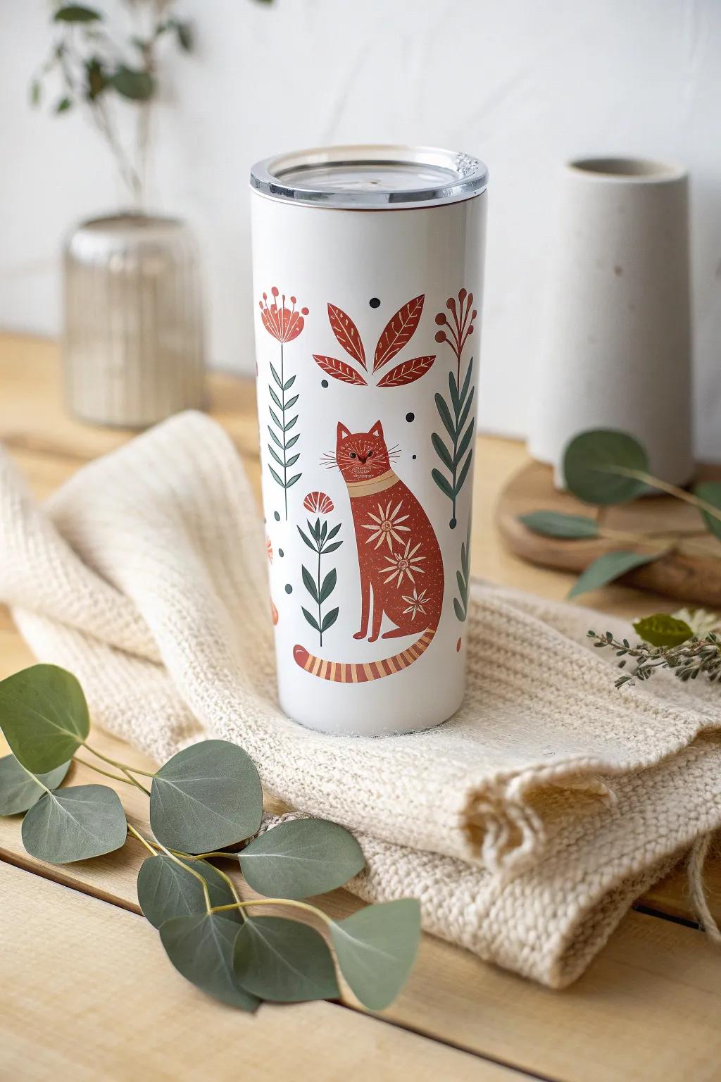 Embrace the charm of simplicity with this adorable cat-themed tumbler, perfect for animal lovers with a flair for minimalist aesthetics.