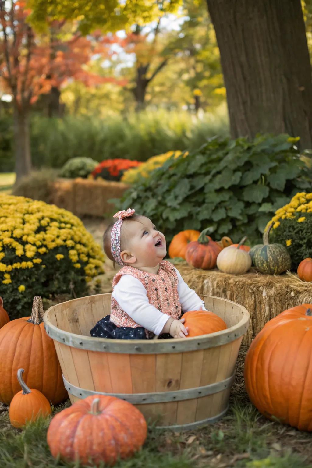 A pumpkin patch adds authenticity and vibrancy to the photos.