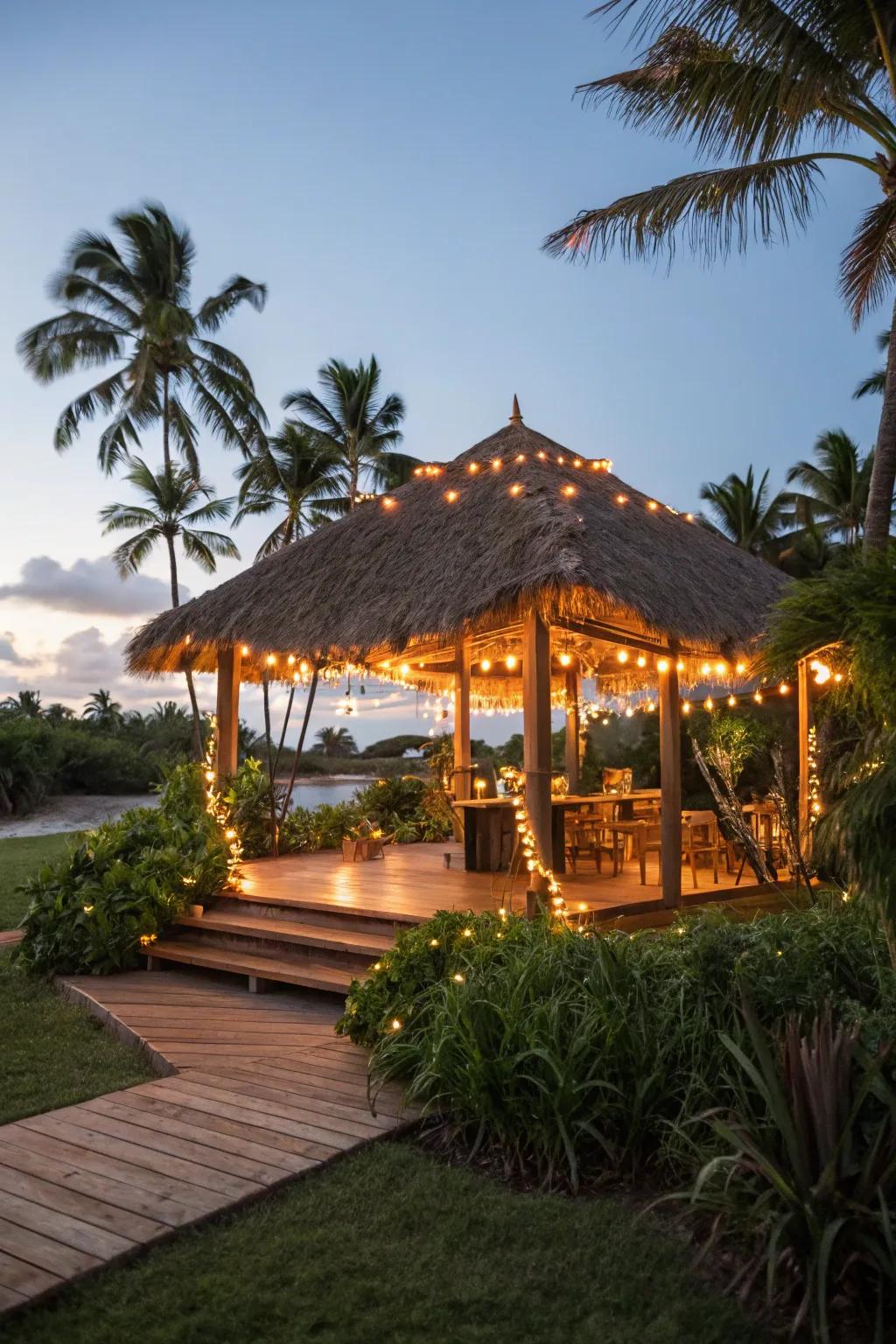 String lights keep your tiki hut festive and bright.