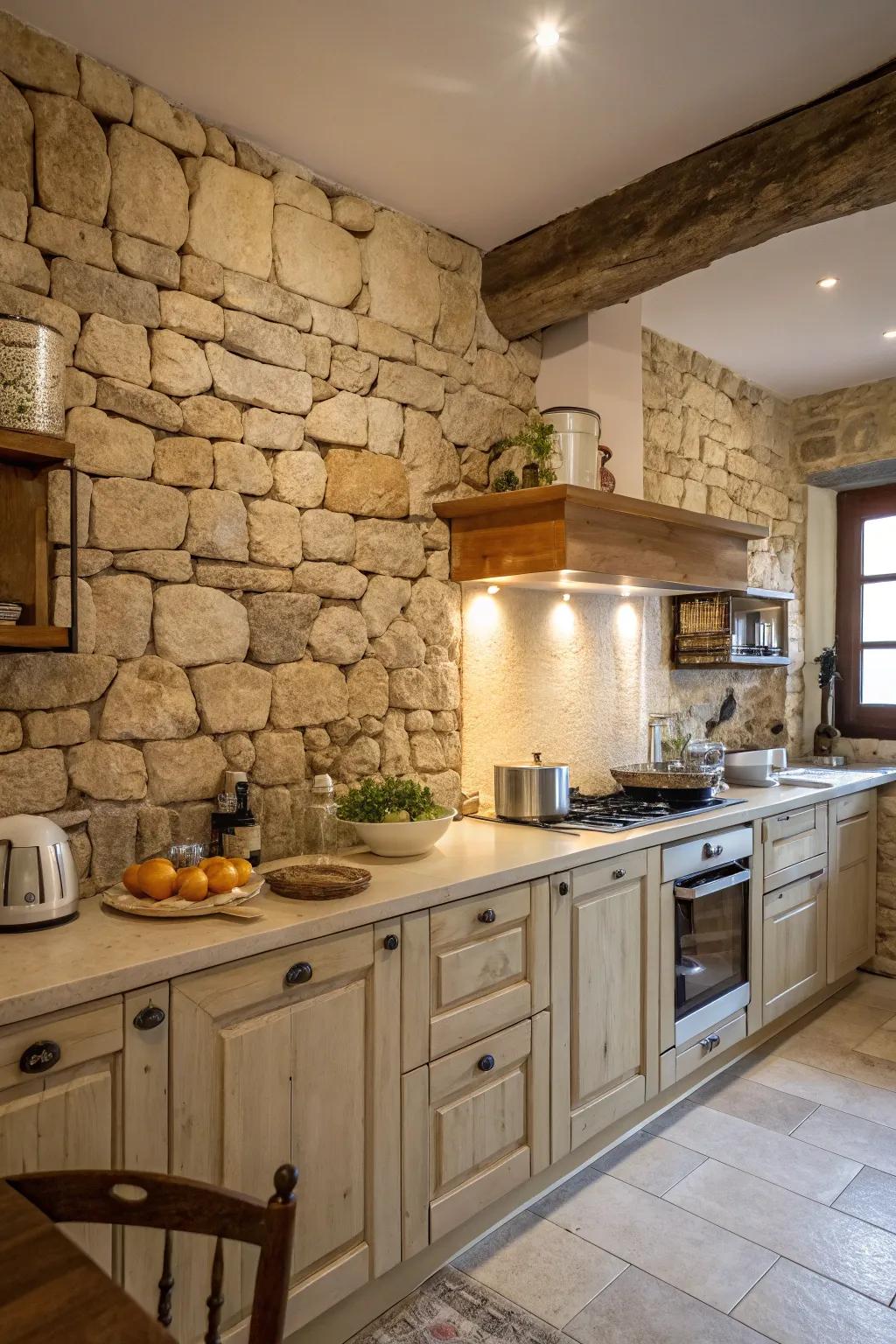 Rustic stonework connects your kitchen to its surroundings.