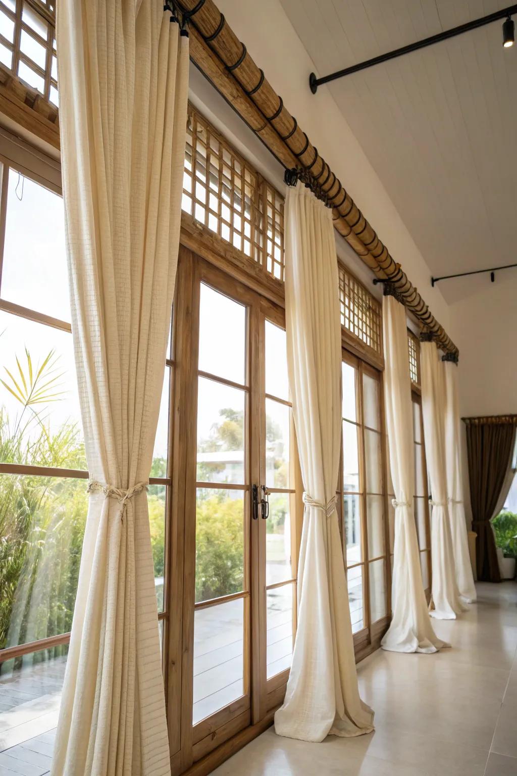 Bamboo curtain rods add elegance and a natural touch to windows.