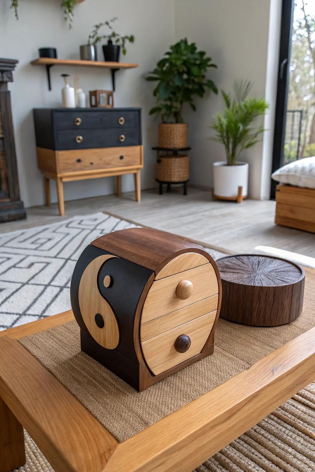 A Ying-Yang bandsaw box symbolizing balance and harmony.