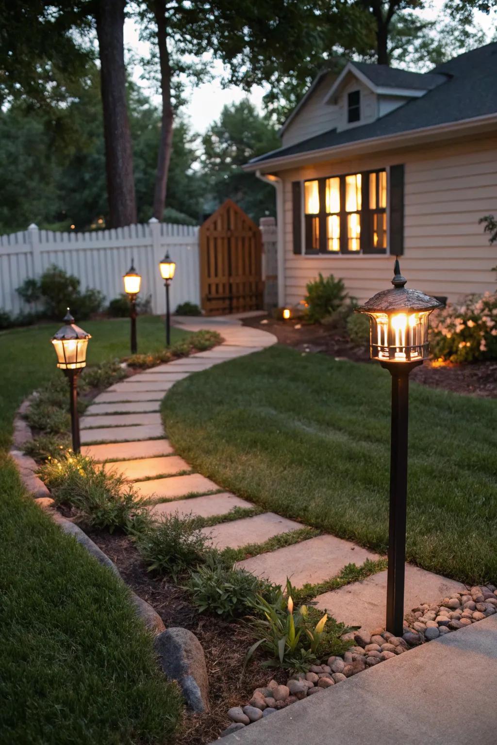 Post-mounted barn lights make a stylish statement in front yards.