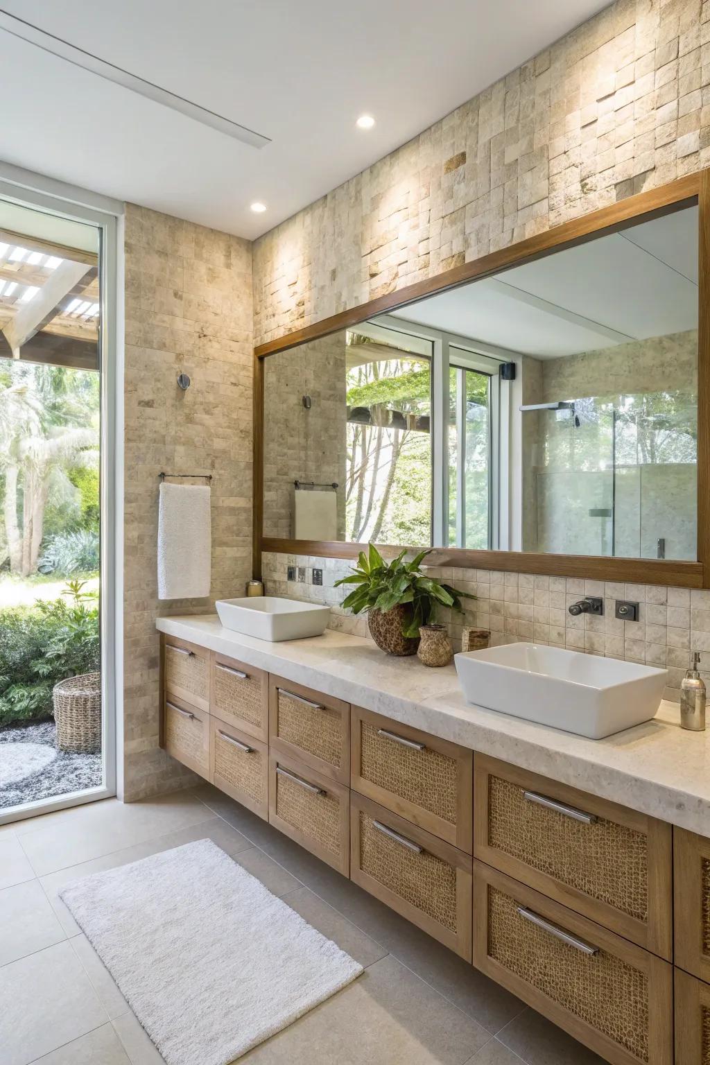 Neutral tones create a serene and elegant bathroom.